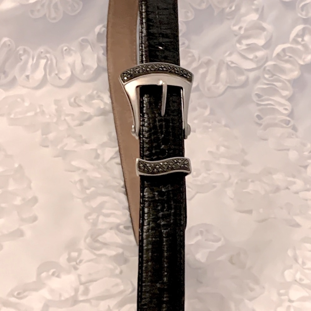 Judith Jack Marcasite Vintage Leather Black Mock Croc Belt USA Small